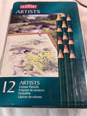 New Sealed Derwent Artists 12-Color Pencil Tin -Vintage